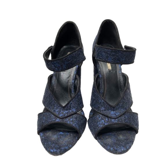 Zara Blue Open Toe Jacquard Heels Size 39 - Picture 6 of 6